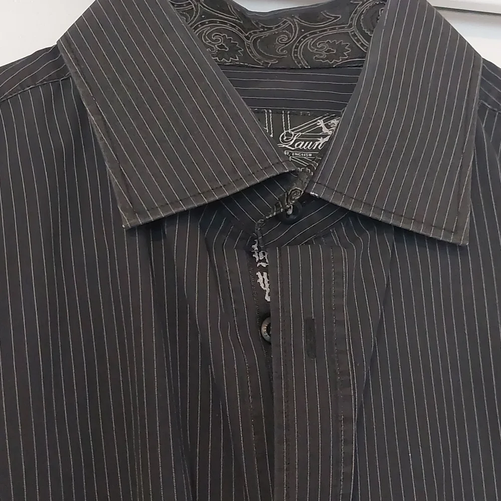 Mens English Laundry dress shirt in black with white pinstripe, size XL - Picture 2 of 9